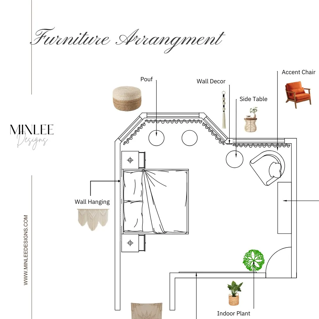 Furniture layout plan for the boho bedroom
