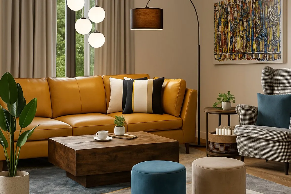 After: colourful family living room