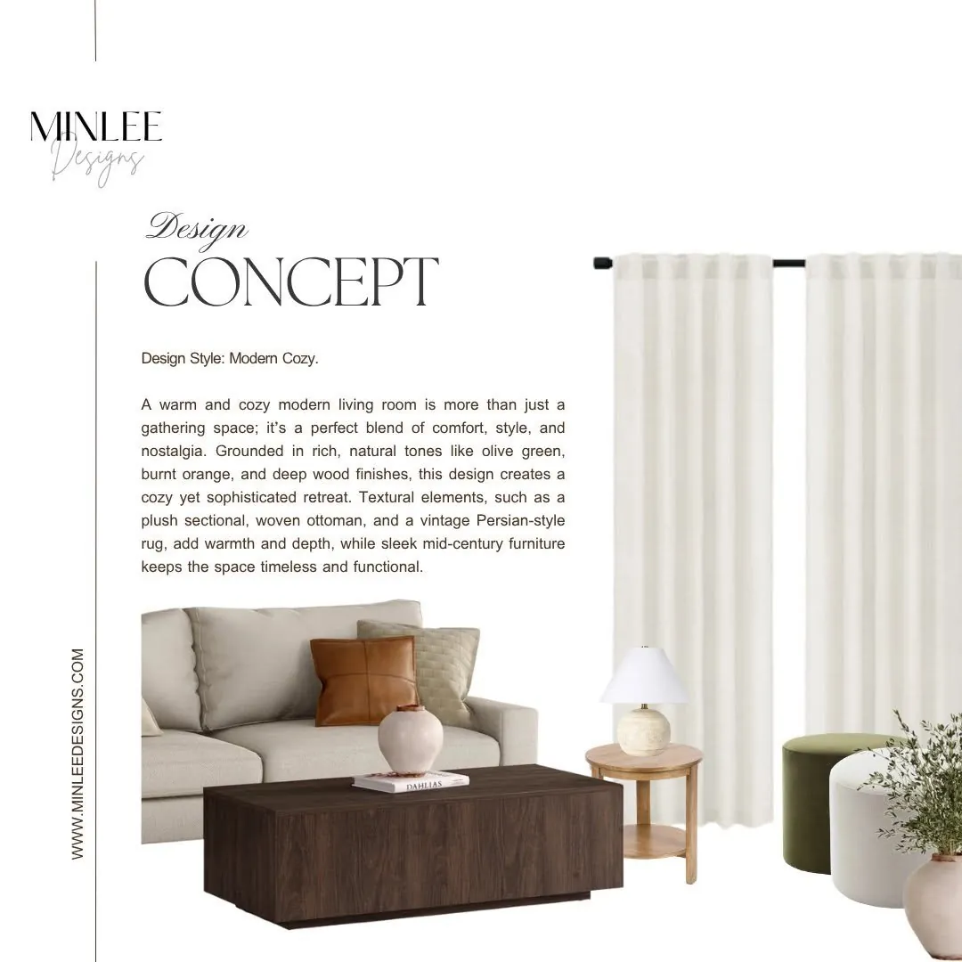 Design concept page for the modern cosy living room