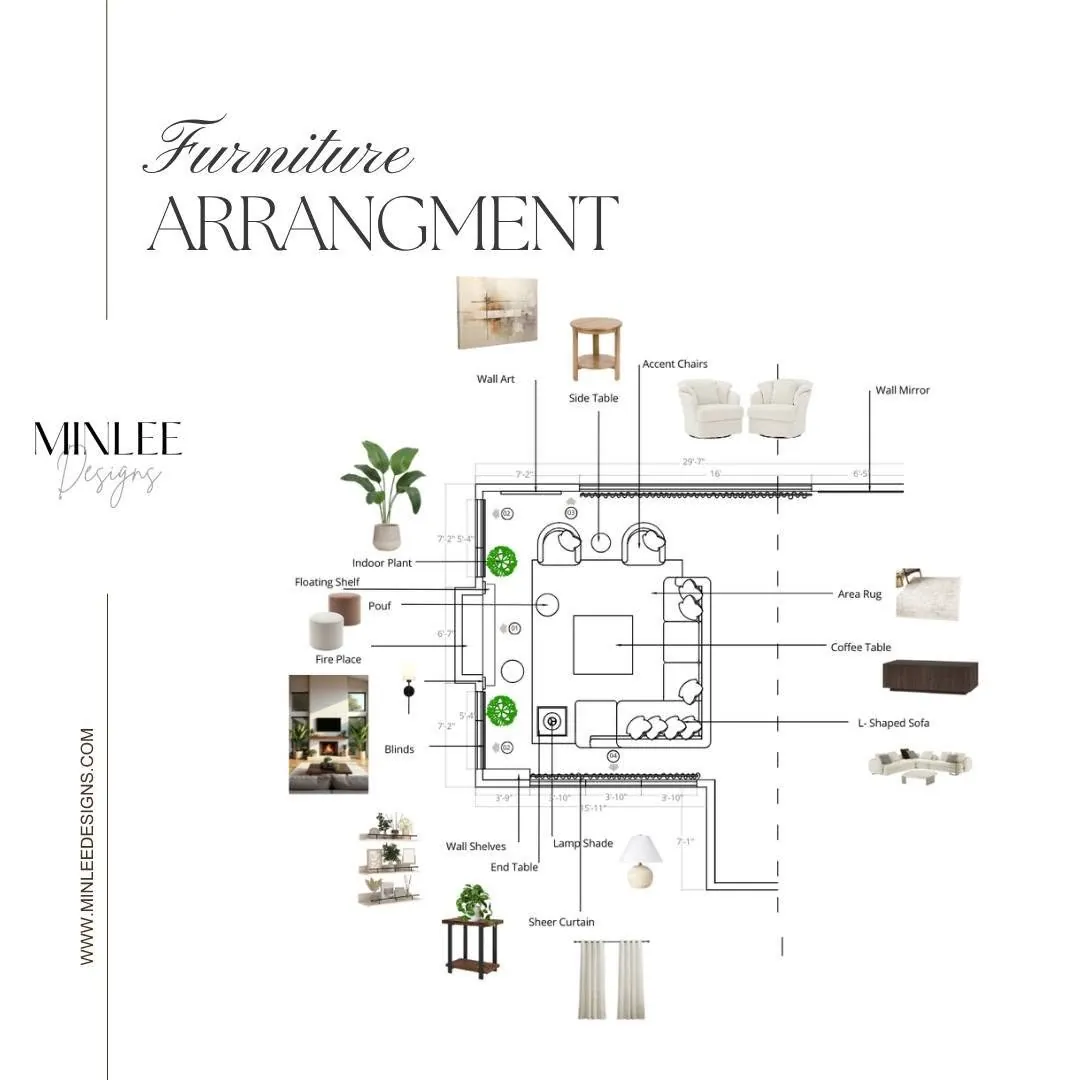 Furniture layout plan for the cosy living room