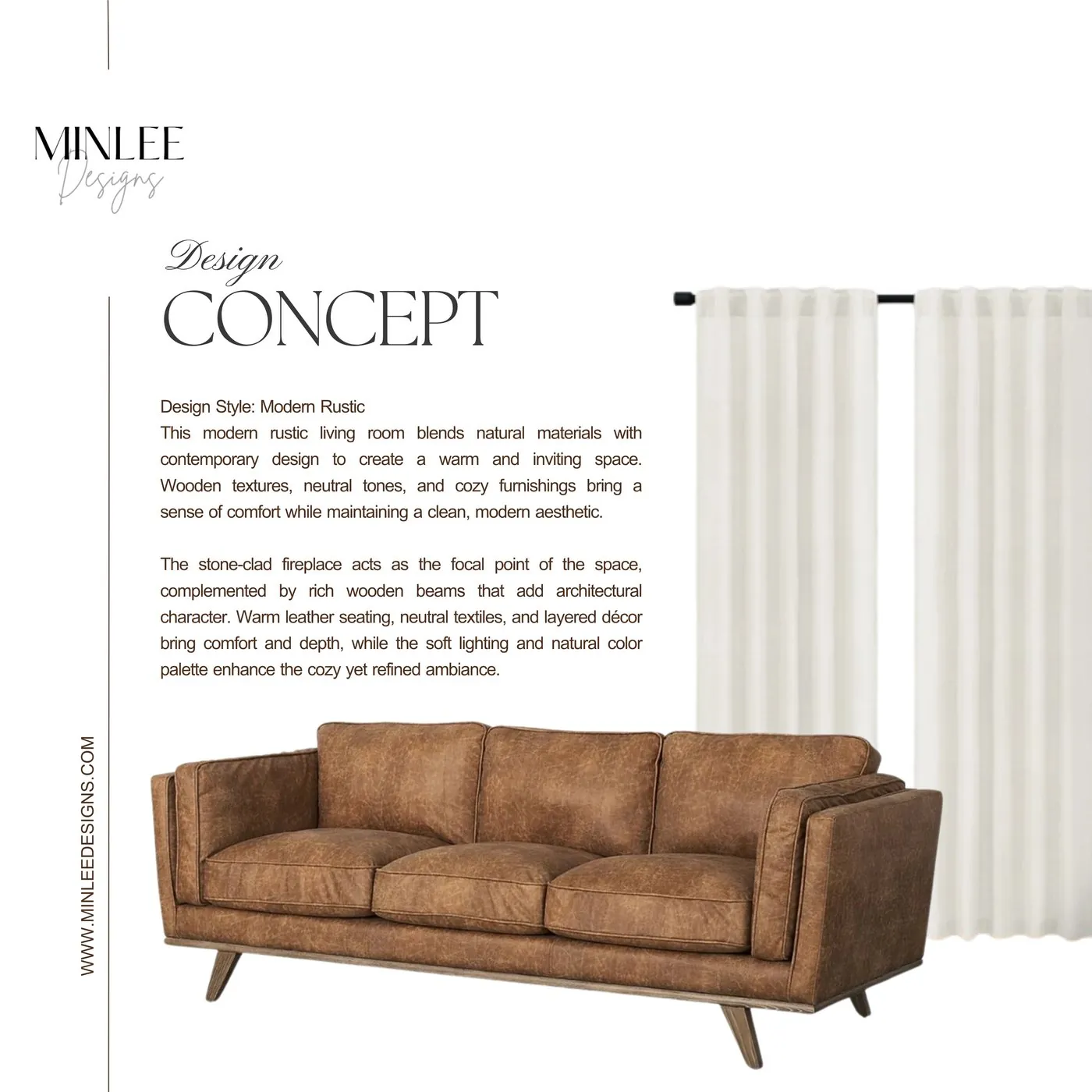 Design concept page for the modern rustic living room